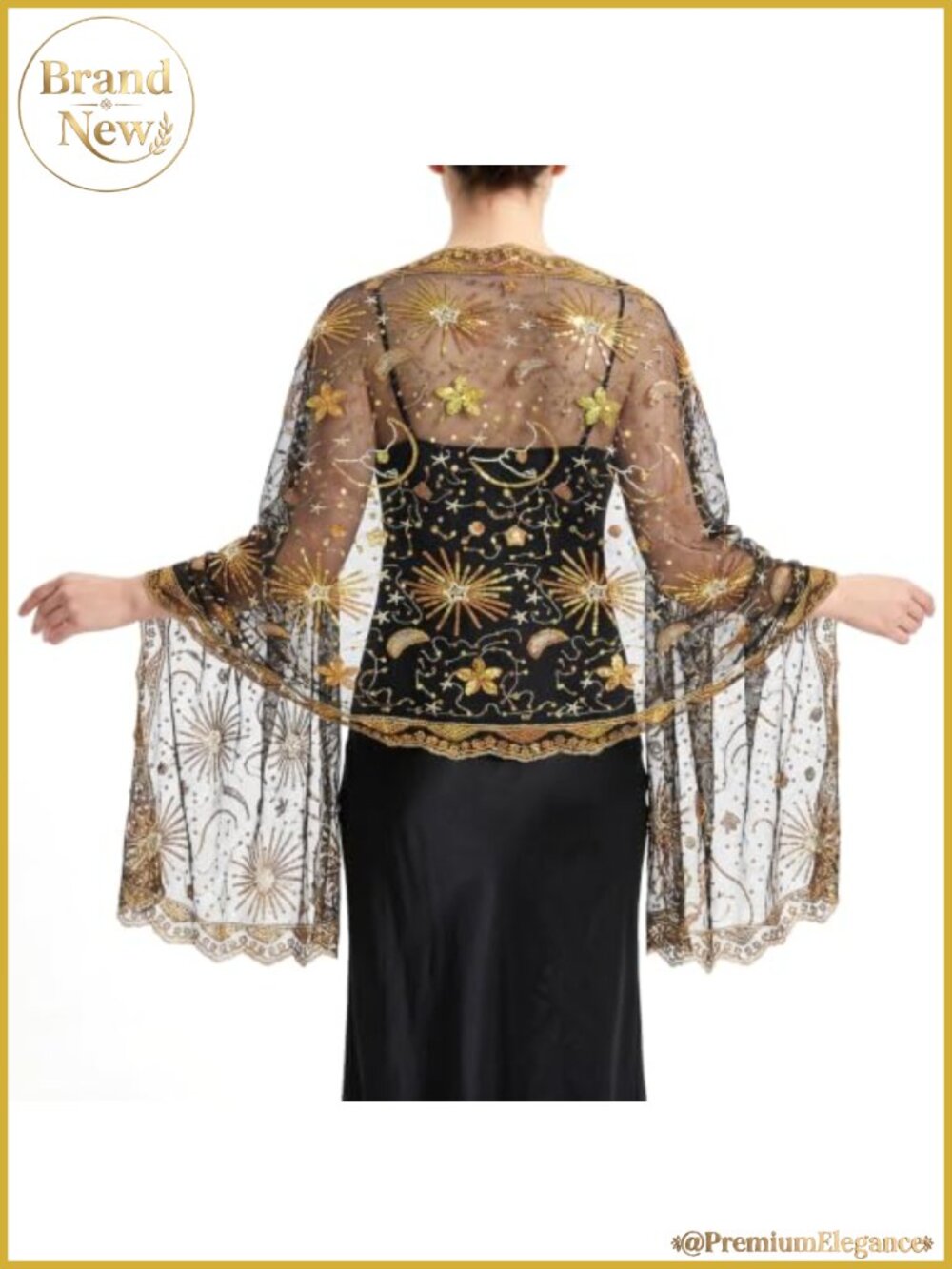Sequin Star Moon Shawl Wrap Evening Formal Sparkly Sheer Mesh Scarf